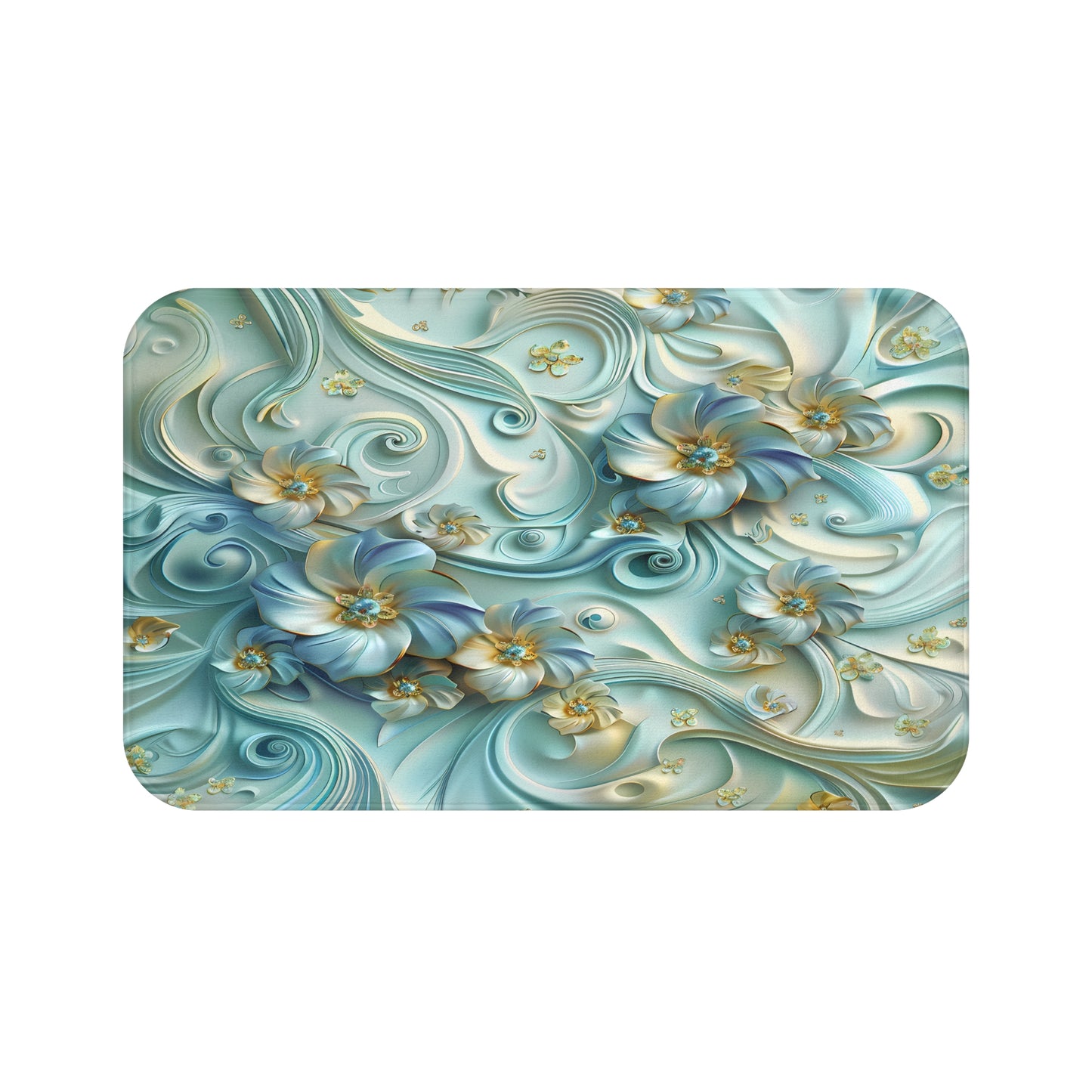 Bath Mat - Blossoming Bliss Light Blue Flower