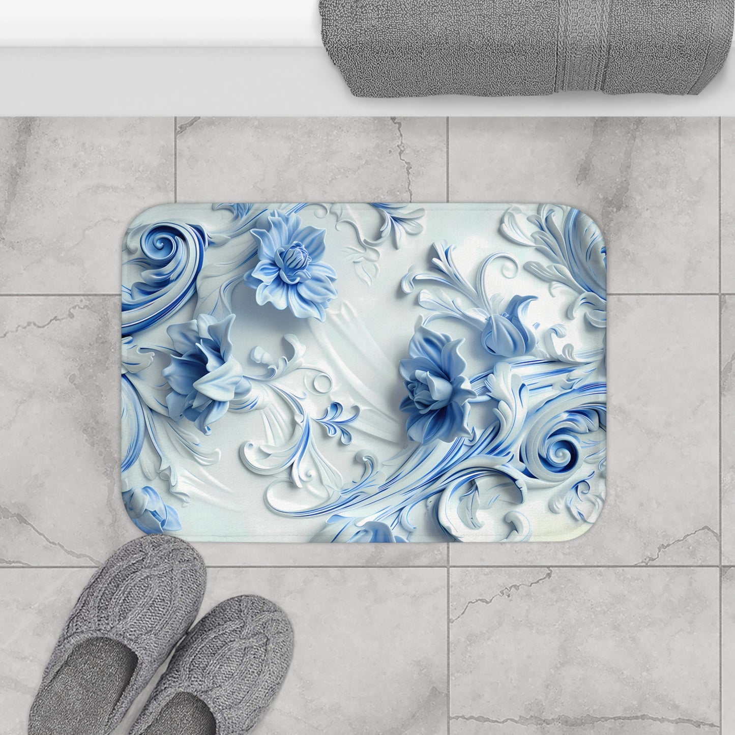 Blue Bloom Bath Mat