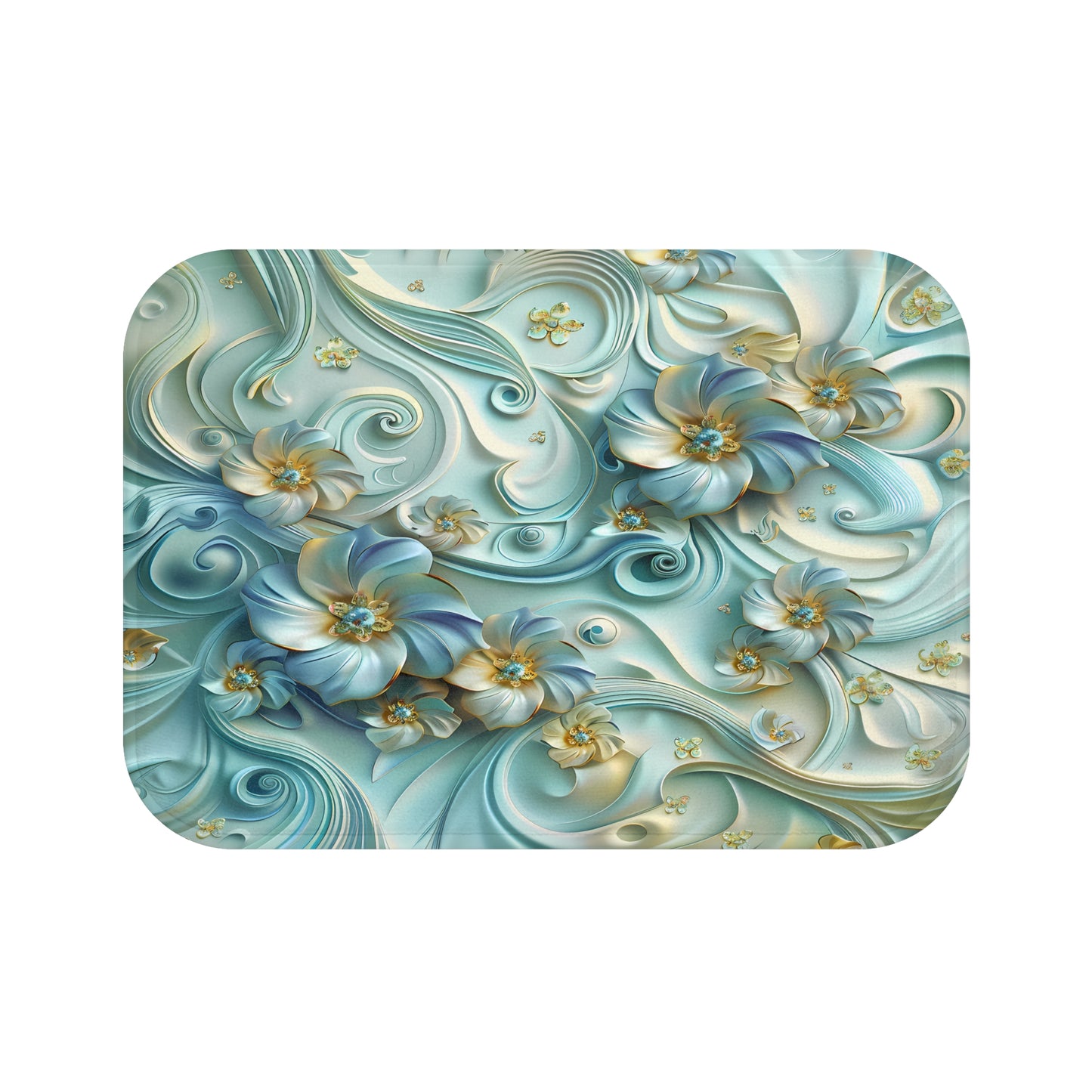 Bath Mat - Blossoming Bliss Light Blue Flower