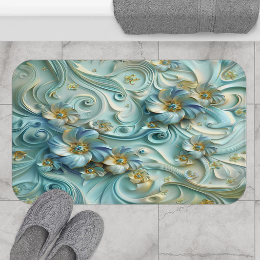 Bath Mat - Blossoming Bliss Light Blue Flower