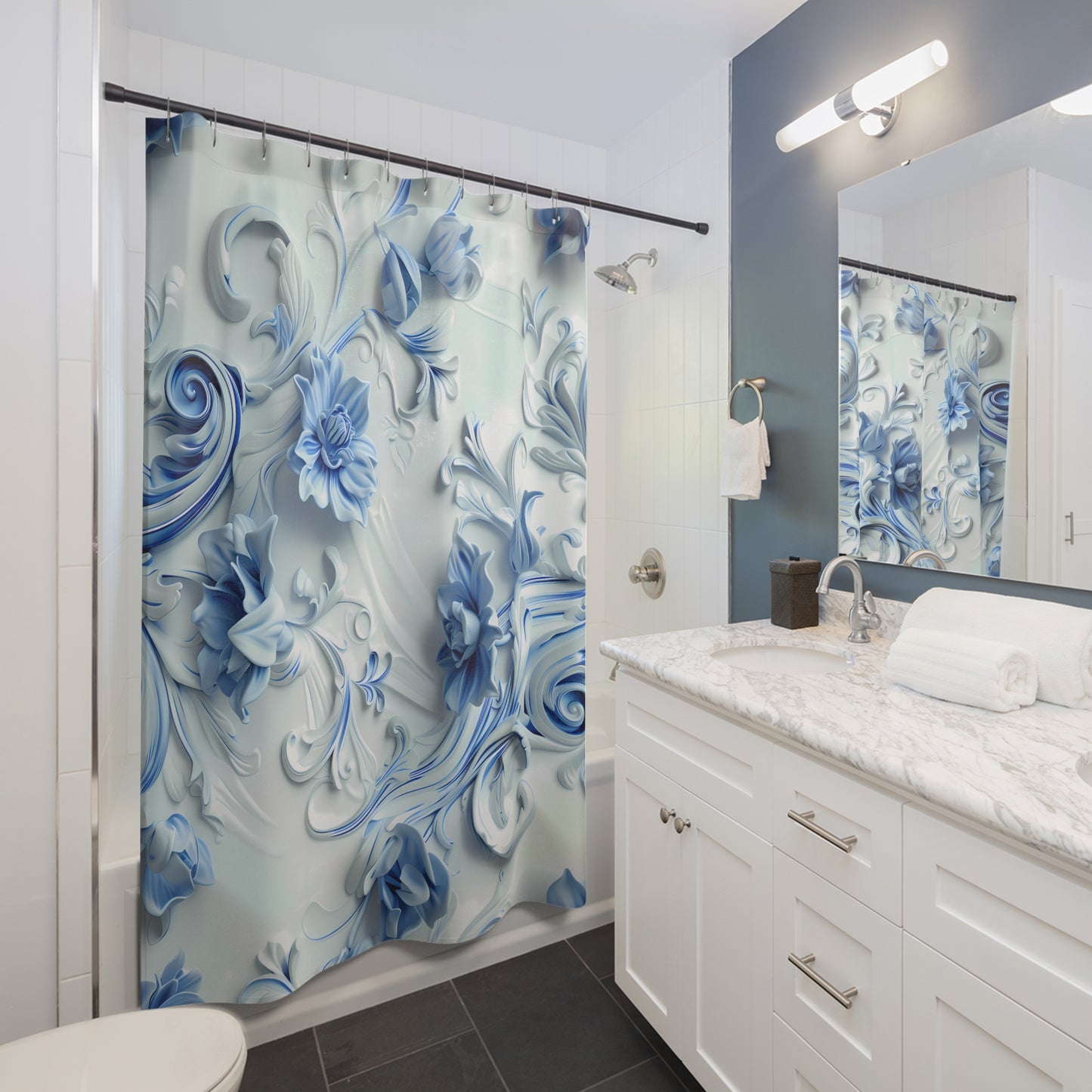 Blue Bloom Shower Curtain