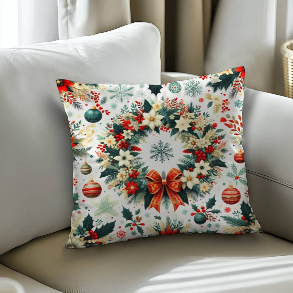 Cozy Floral Christmas Wreath Pillow