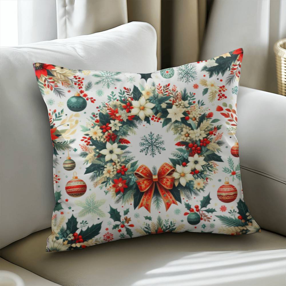 Cozy Floral Christmas Wreath Pillow