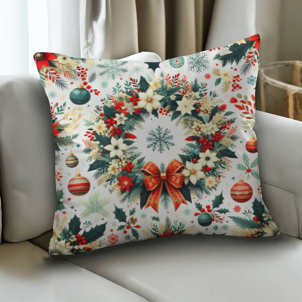 Cozy Floral Christmas Wreath Pillow