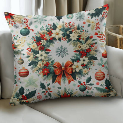 Cozy Floral Christmas Wreath Pillow