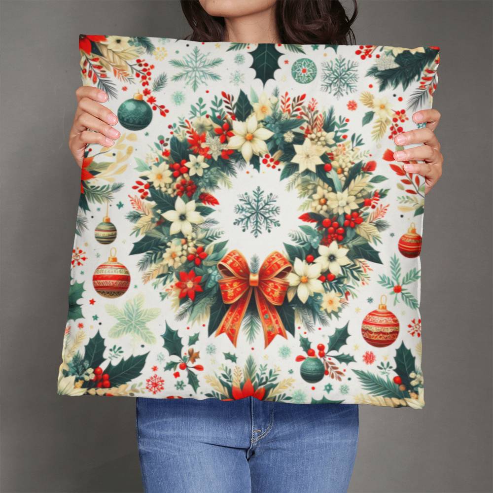 Cozy Floral Christmas Wreath Pillow